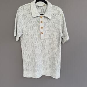 Mens Vintage short sleeve sweater - polo - collared - gray - Bob Adams - size M